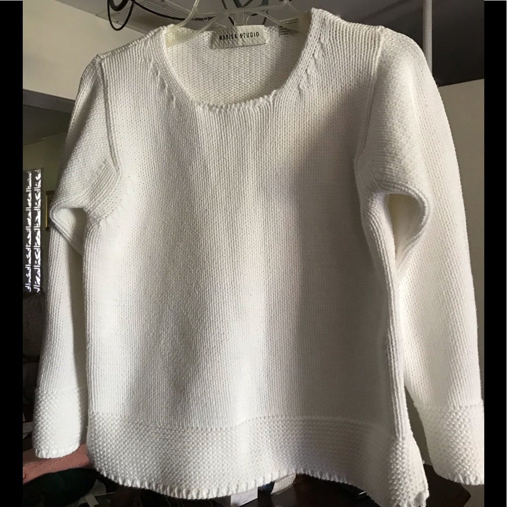Vintage MARISA STUDIO size2 crochet white sweater long sleeves